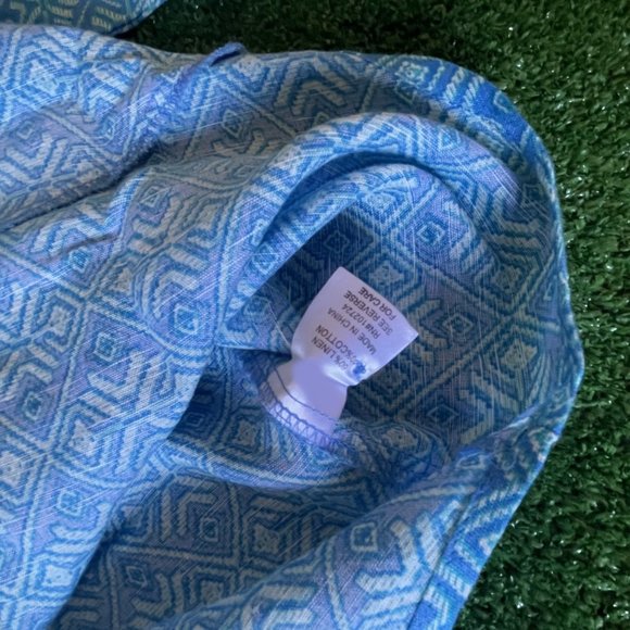 Mac Dougal & Houston Button-Up 3/4 Sleeve Tie Front Linen Blend Blue Shirt L NEW - Picture 11 of 13